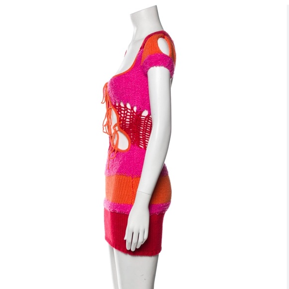 Danielle Guizio Red and Pink Knit Dress